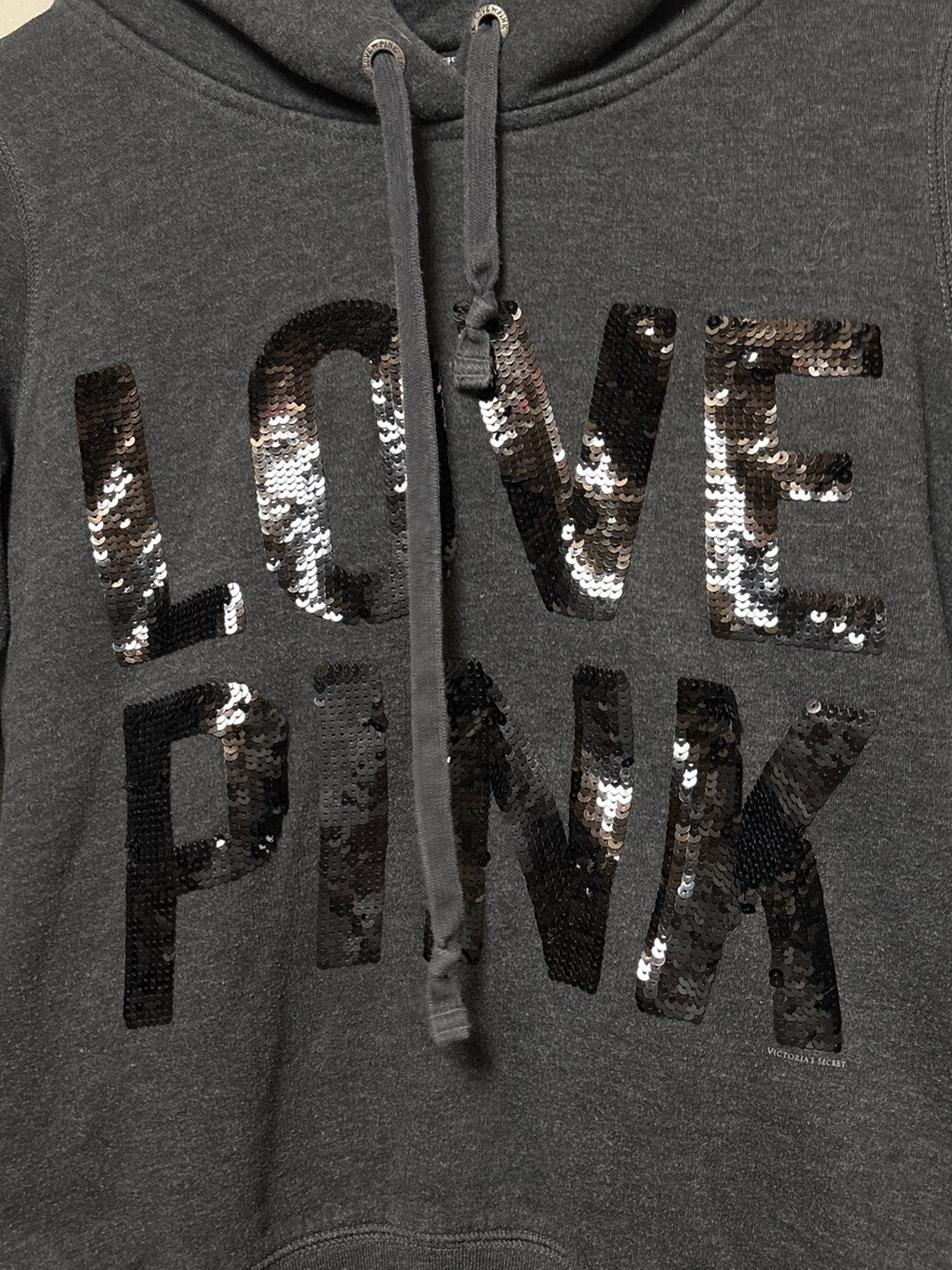 Victoria Secret PINK dark grey and black iconic sequins hoodie 2000’s - Picture 2 of 6
